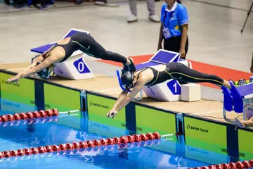 Pasukan renang bersirip Singapura di Sukan SEA 2023 yang diadakan di Kemboja. 