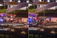 Gambar-gambar selepas kemalangan menunjukkan sekurang-kurangnya satu kereta polis, satu ambulans dan satu lagi kenderaan kecemasan di tempat kejadian.