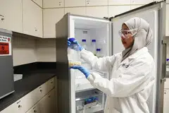 Cik Nur Ashira Abdul Rahman, pakar teknologi makmal penyelidikan di Fakulti Pergigian Universiti Nasional Singapura (NUS) memeriksa contoh gigi yang diawet di Bank Tisu Gigi di Pusat bagi Kesihatan Mulut Universiti Nasional Singapura (Nucohs).