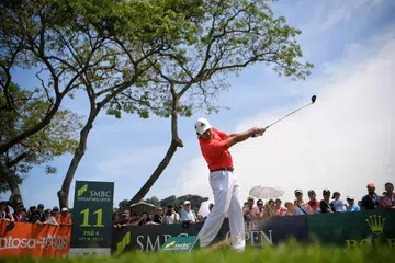 KEJOHANAN GOLF: Sergio Garcia dari Sepanyol semasa pusingan terakhir Kejohanan Golf Terbuka Singapura SMBC di Padang Serapong di Sentosa pada 21 Januari 2018.