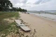 Seorang kanak-kanak berusia 10 tahun menjumpai janin di bawah papak konkrit. FOTO: LIANHE ZAOBAO