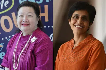DILANTIK ANGGOTA MAJLIS PENASIHAT PRESIDEN: Cik Mildred Tan (kiri) dan Dr Sudha Nair masing-masing dilantik sebagai anggota dan anggota ganti Majlis Penasihat Presiden (CPA) dalam satu upacara di Istana semalam. - Foto-foto fail