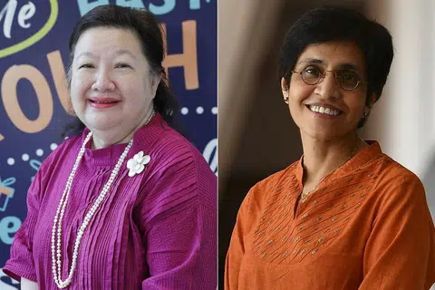 DILANTIK ANGGOTA MAJLIS PENASIHAT PRESIDEN: Cik Mildred Tan (kiri) dan Dr Sudha Nair masing-masing dilantik sebagai anggota dan anggota ganti Majlis Penasihat Presiden (CPA) dalam satu upacara di Istana semalam. - Foto-foto fail