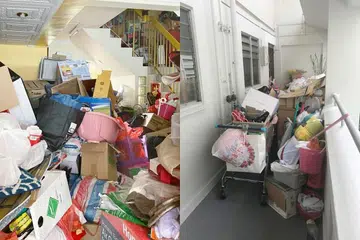 Rumah wanita itu ditimbun barang lebih setahun, ada barangnya menjejas kawasan jirannya. - Foto SHIN MIN DAILY NEWS