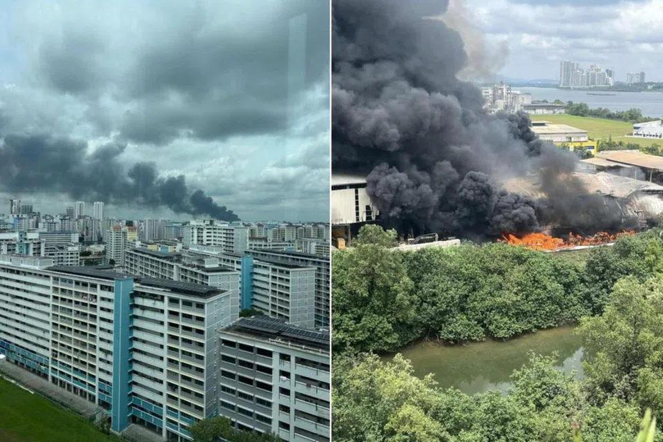 Asap tebal dari kebakaran di 11 Kranji Crescent dapat dilihat dari jauh.
