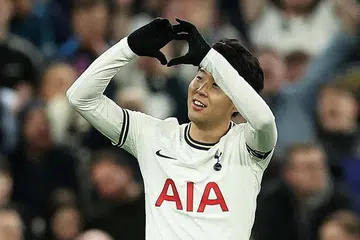 SON HEUNG-MIN: Selepas menjaringan gol kedua menentang West Ham.