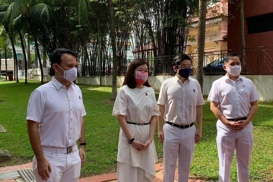 (Dari kiri) Encik Zaqy, Cik Soh, Encik Wong dan Encik Yam bakal bertanding dalam GRC Marsiling-Yew Tee. Foto: Zulaiqah Abdul Rahim