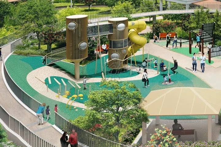 reka bentuk taman permainan,  estet HDB, kanak-kanak, sosial dan kreatif