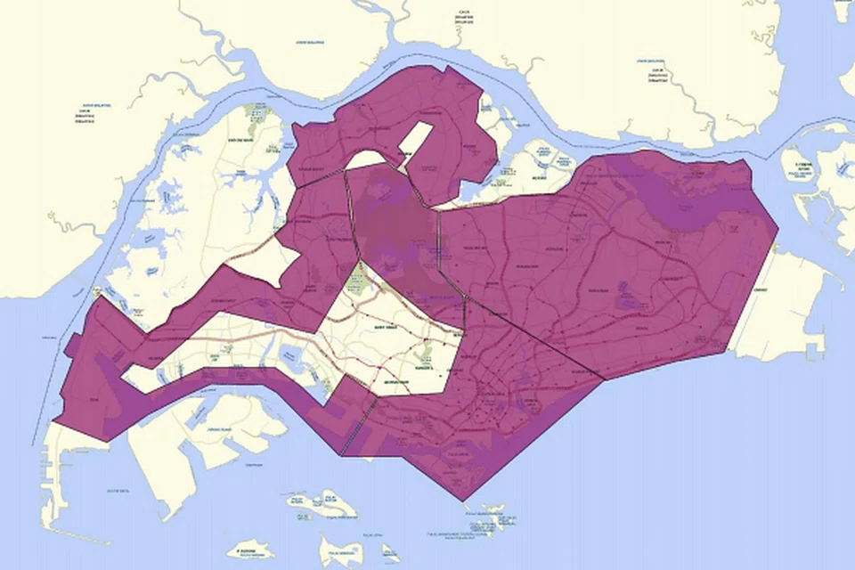 Kawasan larangan sementara diwarnakan ungu. - Foto CAAS