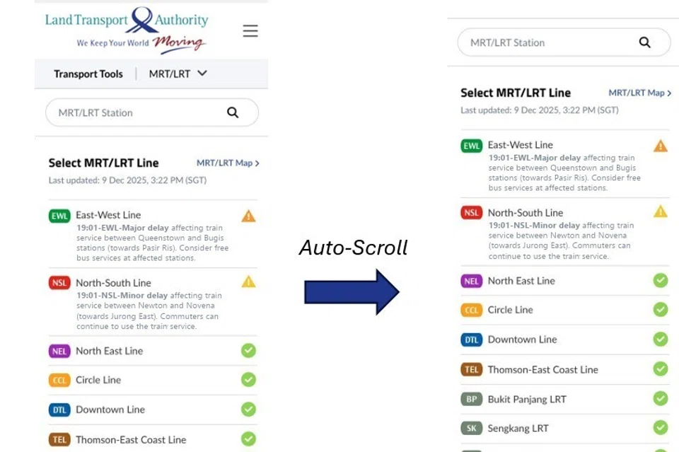 LTA, masa nyata, rel