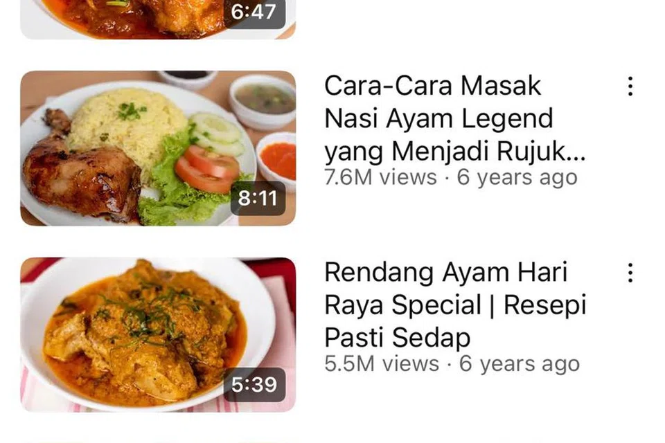 Inilah antara video masak Che Nom yang masih boleh diikuti di YouTube, dengan setiap satu mencatat jutaan tontonan.