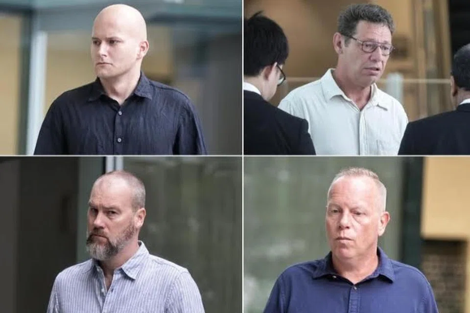 (Ikut putaran jam dari kiri, atas) Merijn Heidema, Eric Peijpers, Richard Ouwehand dan Martin Hans Sinke masing-masing didenda pada 2 April selepas kapal korek dengan bendera Belanda, ‘Vox Maxima’, yang melanggar kapal lain dan menyebabkan tumpahan minyak paling buruk di Singapura pada Jun 2024.
