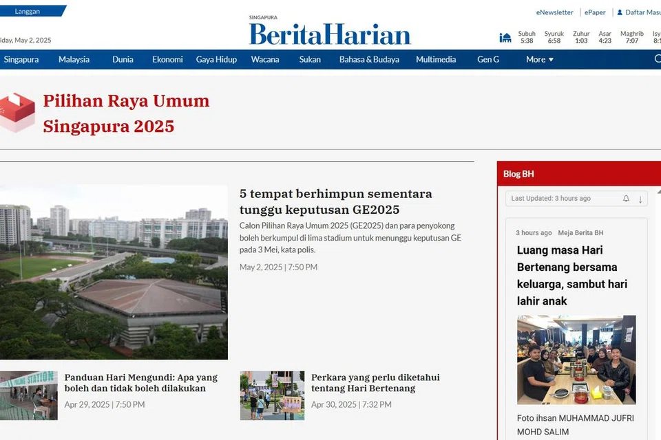 Ruangan ‘Live Blog’ di laman BH memberi perkembangan terkini mengenai liputan GE2025. 
