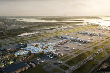 TERUS RANCAK: Permintaan keseluruhan bagi sektor binaan dijangka mantap tahun ini, didorong projek binaan sektor awam, termasuk projek Terminal 5 (T5) Lapangan Terbang Changi. Gambar menunjukkan lakaran artis mengenai Terminal 5 yang dirancang. 