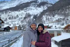 MENAHAN SEJUK: Hady Mirza dan isterinya, Nurjannah Nur Wahid, dibawa bercuti ke Switzerland sebagai ganjaran penyertaan peraduan ‘All Stars Gegar Vaganza’. Menurutnya, kedinginan menggigit hingga ke tulang sumsum tetapi kenangan di Tasch, Zermatt dan Matterhorn akan dikenang sampai bila-bila. 