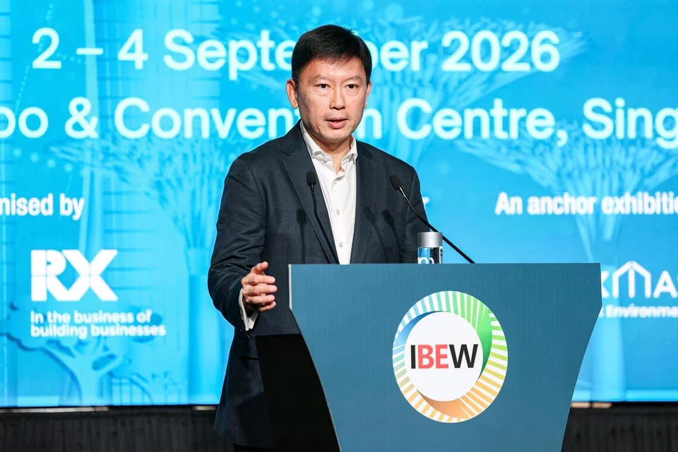 Menteri Pembangunan Negara, Encik Chee Hong Tat, menyampaikan ucapan pembukaan pada acara Minggu Persekitaran Binaan Antarabangsa (IBEW) di Pusat Ekspo dan Konvensyen Marina Bay Sands, pada 2 September.