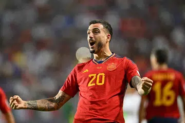 NASIB BAIK: Mato Joselu berada dalam kedudukan yang tepat untuk jaringkan gol kemenangan Sepanyol untuk menewaskan Italy dan mara ke final.