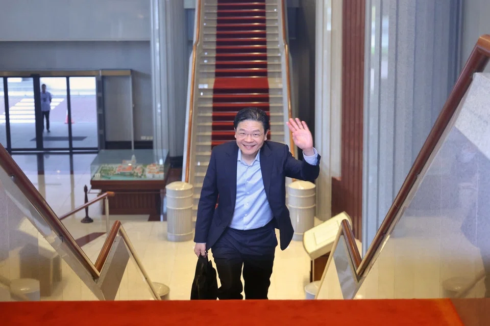 Perdana Menteri, Encik Lawrence Wong, di bangunan Parlimen pada 18 Februari sempena pembentangan Belanjawan 2025.