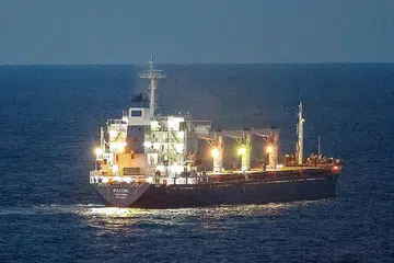 DALAM PERJALANAN: Kapal pertama itu, Razoni, mengangkut 26,527 ton jagung ke Lebanon, berlabuh dekat laluan masuk ke Bosphorus melalui Laut Hitam sekitar pukul 2 pagi waktu Singapura, semalam. - Foto REUTERS