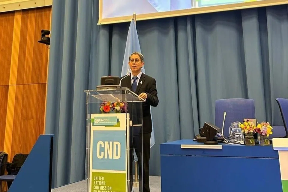 Menteri Negara (Ehwal Dalam Negeri merangkap Pembangunan Negara), Profesor Madya Dr Muhammad Faishal Ibrahim, berucap pada Sidang ke-68 Suruhanjaya Dadah Narkotik (CND) bagi menekankan komitmen Singapura dalam menangani masalah dadah sejagat.