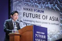 BERI PANDANGAN: Timbalan Perdana Menteri Singapura, Encik Lawrence Wong, dalam ucapannya di persidangan antarabangsa Masa Depan Asia anjuran Nikkei, di Tokyo, Jepun, berkata seruan untuk “mengurangkan risiko” dengan China boleh membawa kepada ekonomi dunia yang lebih berpecah-belah.