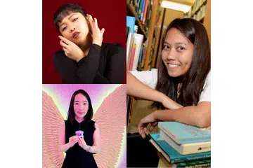 MENCARI HIKMAH DALAM KESULITAN: Penggiat sastera muda, Aisyah Lyana (foto kanan) dan Sofia Nin (petak bawah, kiri) bergabung tenaga dengan pemuzik Namie Rasman dalam persembahan dalam talian Esplanade, 'Poe(M)usic: Blessed' yang akan distrim langsung mulai 7.30 malam esok. - Foto ihsan SOFIA NIN, NAMIE, AISYAH LYANA
