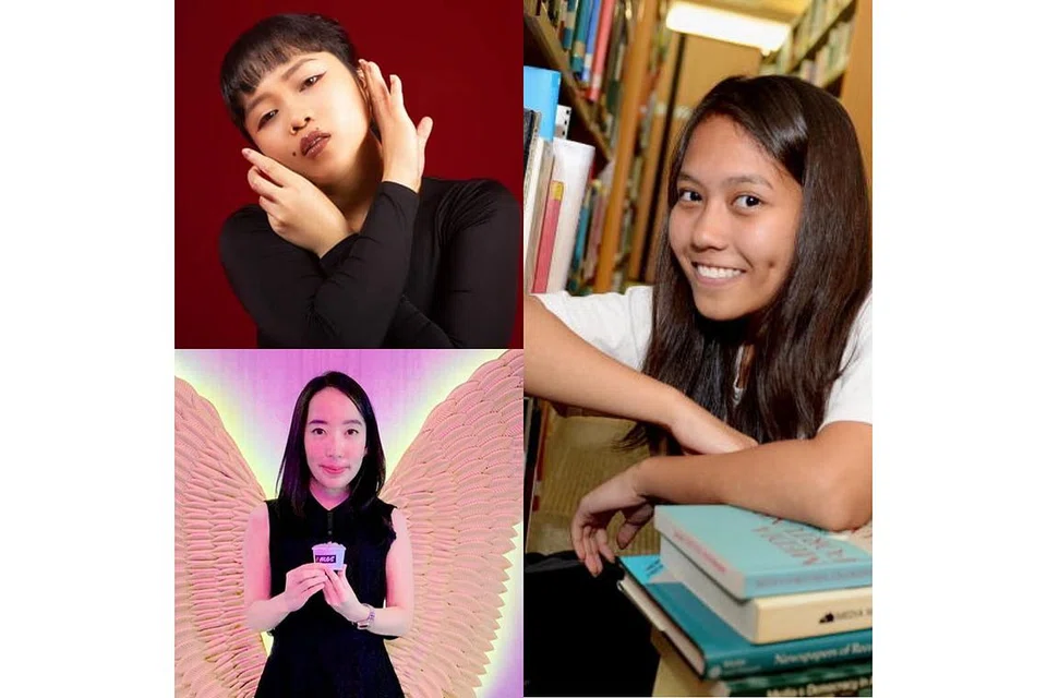 MENCARI HIKMAH DALAM KESULITAN: Penggiat sastera muda, Aisyah Lyana (foto kanan) dan Sofia Nin (petak bawah, kiri) bergabung tenaga dengan pemuzik Namie Rasman dalam persembahan dalam talian Esplanade, 'Poe(M)usic: Blessed' yang akan distrim langsung mulai 7.30 malam esok. - Foto ihsan SOFIA NIN, NAMIE, AISYAH LYANA