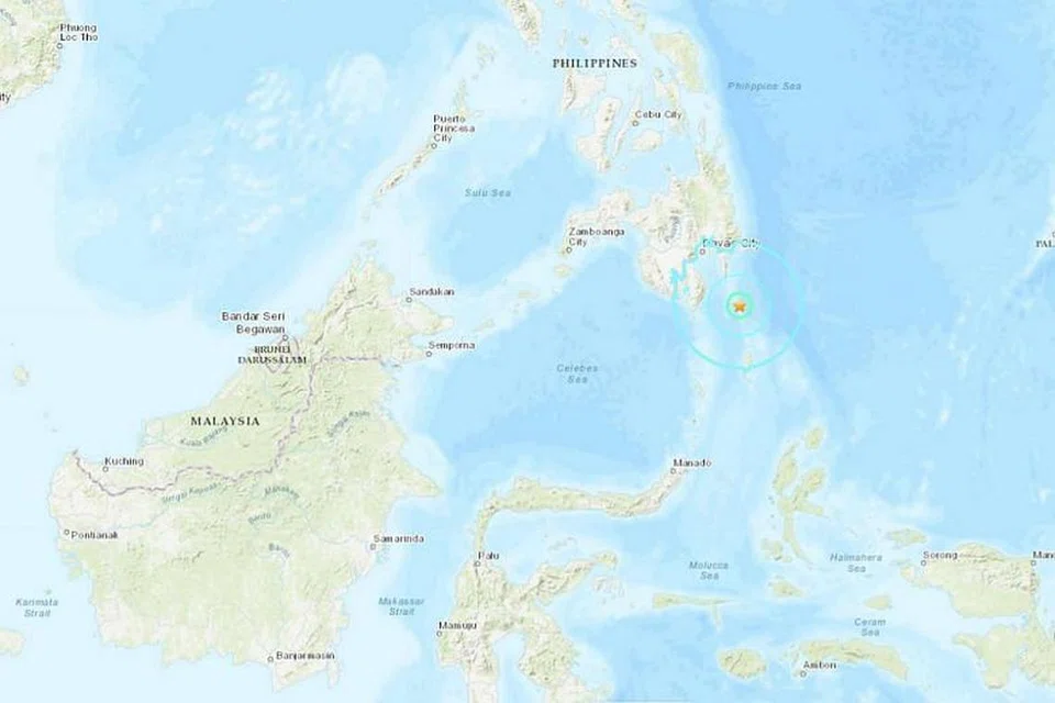 Gempa bumi berlaku di wilayah Davao Occidental di selatan Filipina pada 10.02 pagi waktu tempatan pagi tadi. - Foto USGS