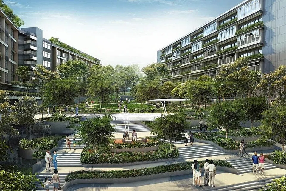 RUANG MASYARAKAT: Kampus Kesihatan Woodlands direka sebagai kampus terbuka yang mengalu-alukan kehadiran masyarakat. Pesakit, pengunjung dan kakitangannya boleh menikmati banyak kawasan luas dan menghijau di aras bawah yang bebas kereta. - Foto KAMPUS KESIHATAN WOODLANDS 