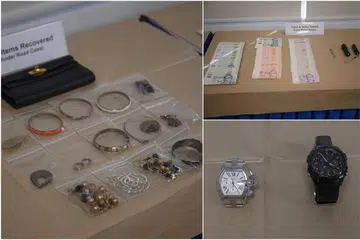 Polis menemui semula dua jam tangan bernilai sekitar $8,800 kesemuanya, sebuah beg kantung berjenama bernilai sekitar $5,000, wang tunai kira-kira $3,570 dan pelbagai jenis barang kemas. 