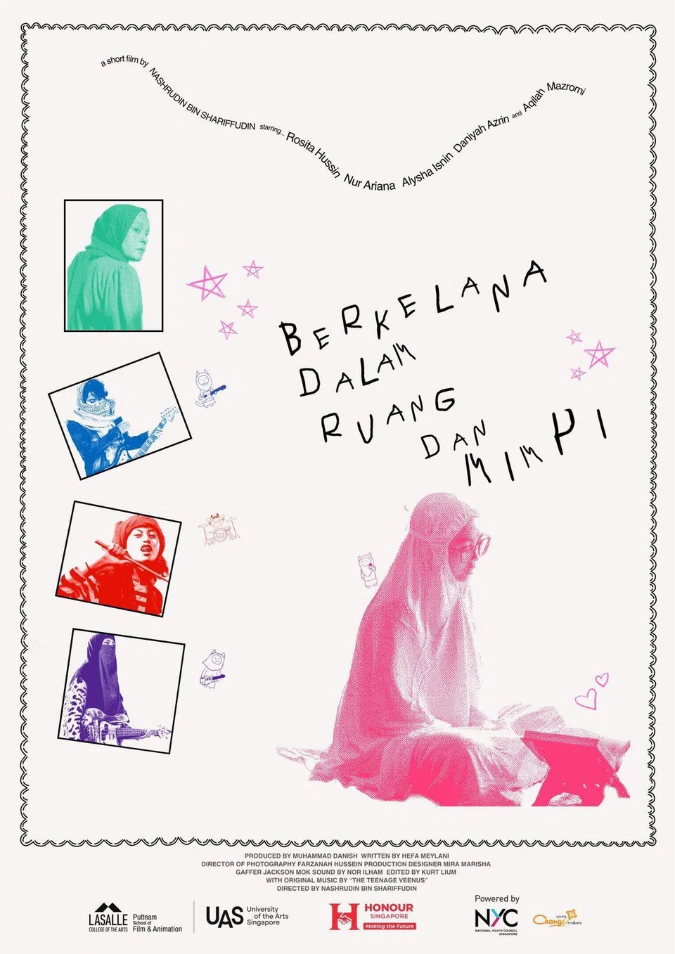 Filem ‘Berkelana Dalam Ruang dan Mimpi’ mengisahkan Hawa (lakonan Nur Ariana), seorang penghuni baharu di rumah kebajikan yang konservatif untuk kanak-kanak perempuan. Beliau menyertai sebuah band ‘punk’ bersama rakan-rakan baharunya yang berhasrat untuk mensabotaj pertandingan ‘Talentime’ yang bakal berlangsung secara rahsia.