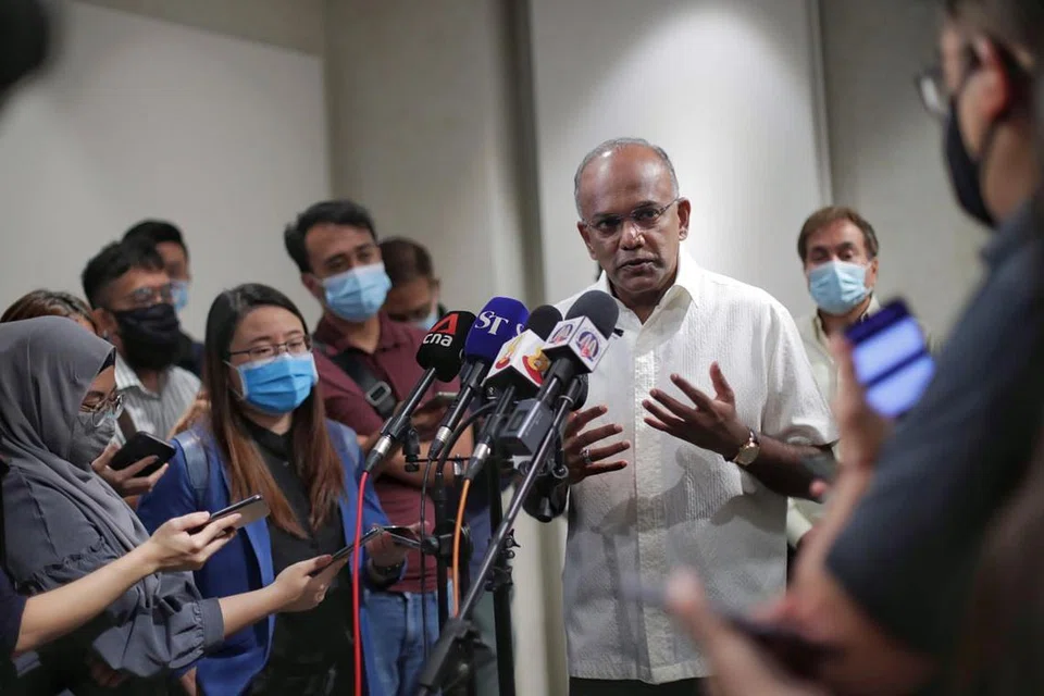 Encik K Shanmugam bercakap dengan media pada 10 Mac.