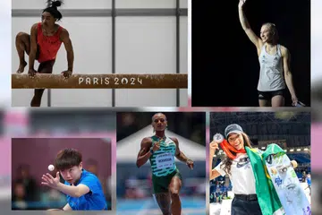 Srikandi yang dijangka mengharumkan nama negara masing-masing di Sukan Olimpik Paris (ikut putaran jam, dari atas, kiri) Simone Biles, Janja Garnbret, Rayssa Leal, Sha’Carri Richardson dan Sun Yingsha.