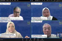 Panelis sesi webinar anjuran Berita Harian (BH) dan Wakaf Masyarakat Singapura (WMS) pada 25 Jun terdiri daripada Pengarah Urusan Crescent Law Chambers LLC, Encik Ahmad Nizam Abbas (atas, kiri); Ketua Pegawai Eksekutif SSA Group dan Barakah Capital, Encik Suhaimi Salleh (bawah, kanan); serta Pengasas IlmHub, Ustazah Shameem Sultanah (bawah, kiri). Penolong Editor Berita BH, Cik Atiyyah Mohamed Said (atas, kanan) tampil selaku moderator sesi itu.