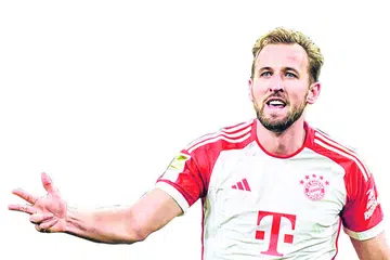 HATRIK KETIGA: Harry Kane mencapai tiga hatrik dalam 10 perlawanan awal Bayern Munich dalam Bundesliga.