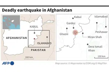 GEGARAN: Peta menunjukkan kawasan yang terjejas dek gempa dengan ukuran 6.1 pada skala Richter. - AFP