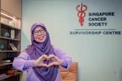 Pemandiri barah buah dada, Cik Foziah Yeon, 65 tahun, pulih dengan baik hasil daripada program pemulihan barah selelah menjalani pembedahan dan radioterapi.