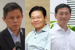 TANGGUNGJAWAB BARU: (Dari kiri) Encik Chan kini menerajui Kementerian Pendidikan, Encik Wong pula Menteri Kewangan manakala Encik Ong memimpin Kementerian Kesihatan. - Foto Fail