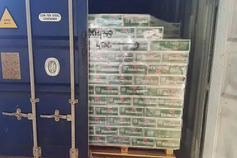 MINUMAN KERAS TERSEMBUNYI: Bir yang diisytihar sebagai minuman buah-buahan telah dikesan pegawai ICA ketika barangan tersebut melalui Stesen Pengimbasan Pasir Panjang Isnin lalu. - Foto ICA