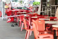 Bahan bukti termasuk sepasang selipar yang ditinggalkan di Kim San Leng Eating House Makan Kim San Leng di Verdun Road, di kawasan Farrer Park, pada 22 September.
