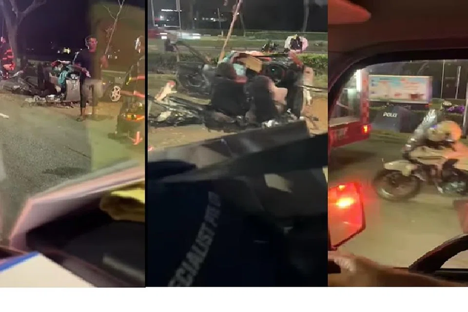 NAHAS BAWA MAUT: Kemalangan yang belaku di CTE menyebabkan kereta remuk teruk dan terbelah dua.