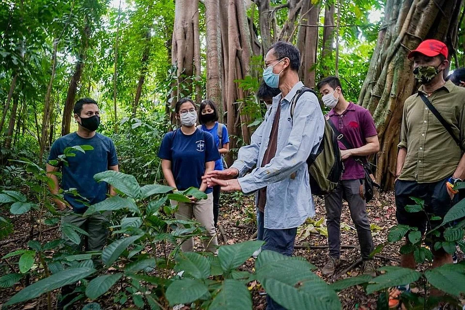 TINJAU ALAM SEKITAR: Encik Lee (kiri) melawat Ulu Pandan bersama beberapa anggota kumpulan pencinta alam daripada Persatuan Alam Semula Jadi Singapura dan Suara Belia bagi Biodiversiti baru-baru ini. Foto DESMOND LEE / FACEBOOK