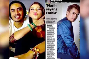 TERUSKAN TENGKARAH: Pelakon Fathia Latiff memuat naik gambarnya bersama Aiman Hakim Ridza, yang kini suami pelakon Zahirah MacWilson, pada 2014 serta keratan akhbar luahan hati aktor itu selepas putus cinta dengannya. 