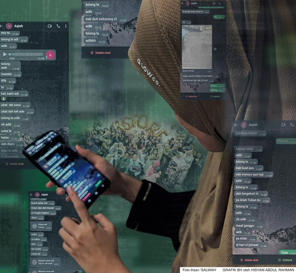 Tangkap layar desakan oleh Cik Aqish terhadap Cik Salwah sepanjang hari pada 14 November, meminta bantuan wang.