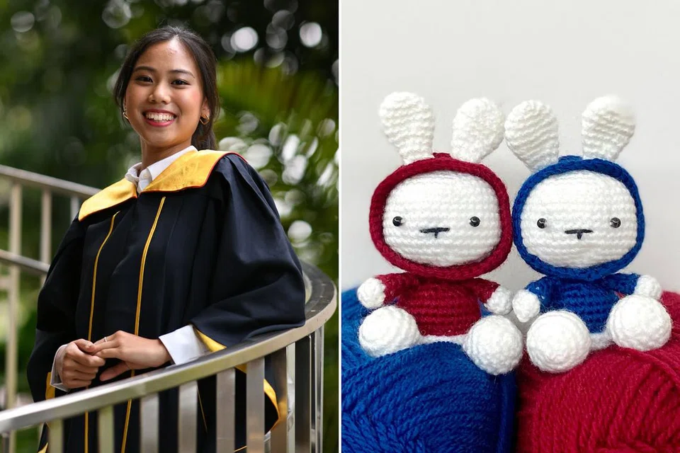 Cik Cherize Zaidi mula menjalankan perniagaan kecil dalam talian sebagai satu hobi dengan menjual jahitan 'crochet' (gambar kanan) yang dibuatnya sendiri pada masa lapang - Foto-foto POLITEKNIK TEMASEK, CHERIZE ZAIDI