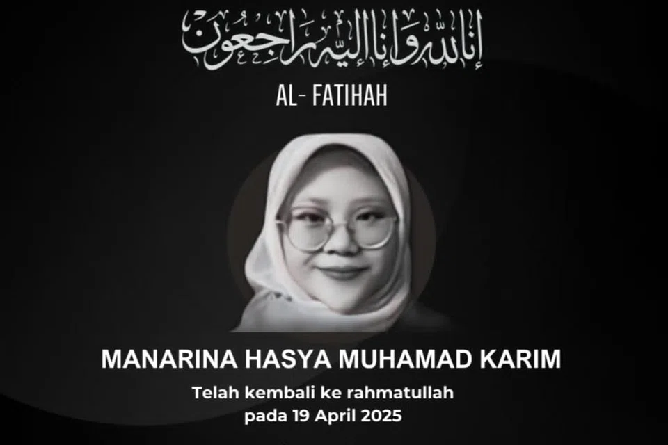 Allahyarhamha Manarina Hasya maut selepas dihimpit dalam kemalangan membabitkan dua bas di Universiti Utara Malaysia (UUM) di Sintok, Kedah, pada 19 April. 