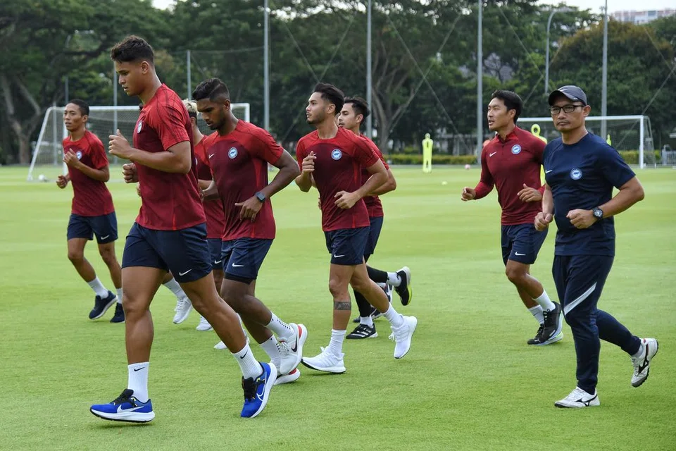 GIGIH: Pemain Singapura membuat persiapan terakhir sebelum berdepan Tajikistan dalam satu perlawanan persahabatan di Stadium Bishan pada Jumaat. 