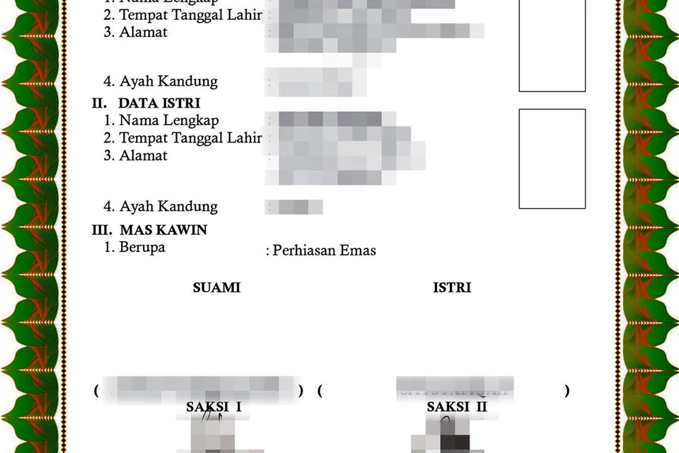 Contoh ‘sijil nikah’ dalam format PDF yang dikirim menerusi khidmat pesanan WhatsApp.