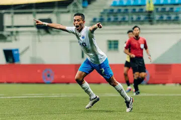 Penyerang Lion City Sailors, Shawal Anuar, raikan gol pertamanya ketika menentang BG Tampines Rovers pada 29 September.