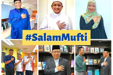 TETAP SOPAN DAN MESRA: Montaj foto 'SalamMufti' yang menunjukkan cara-cara alternatif bersalaman yang telah diajarkan oleh mantan Mufti Dr Mohamad Fatris Bakaram sebagai sumbangan Muslim Singapura menyekat penularan Covid-19. - Montaj oleh NUR HUMAIRA SAJAT